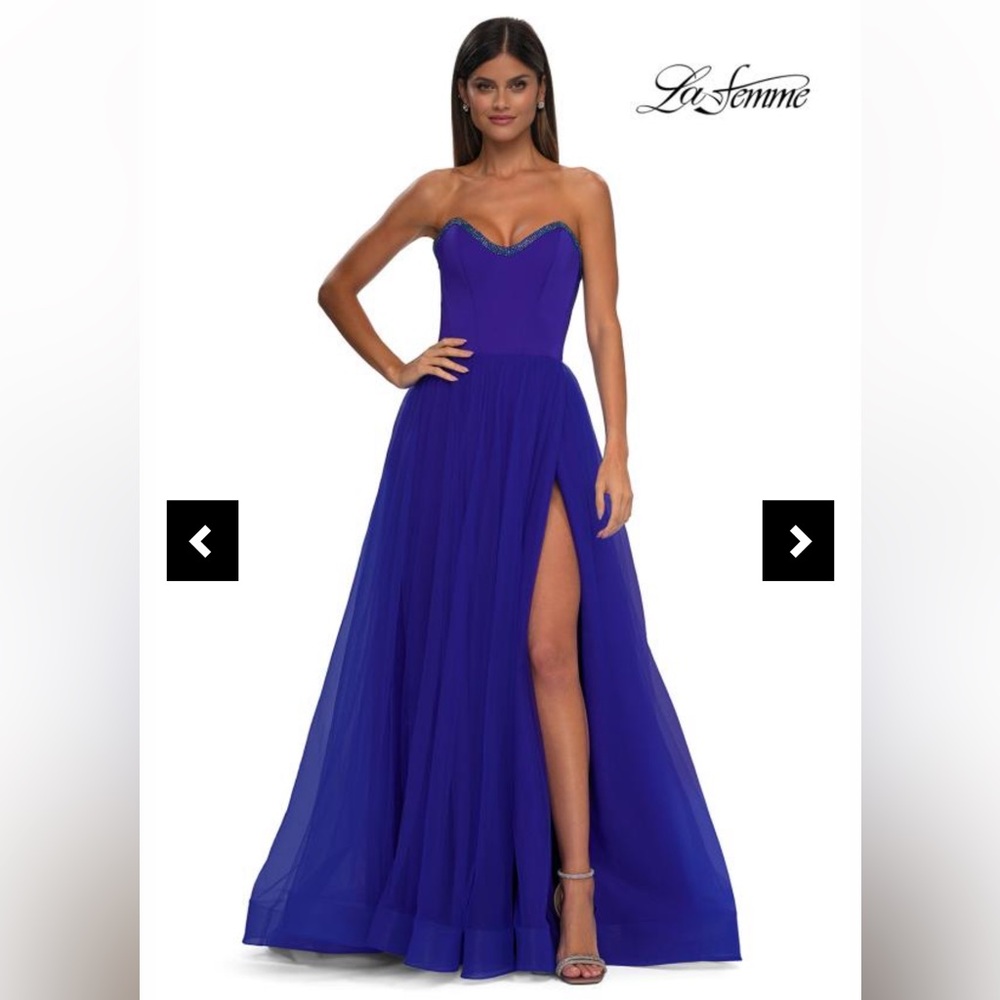 La Femme Royal Blue Strapless Gown Prom Pageant Elegant Events